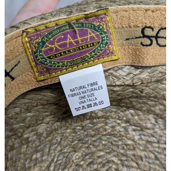 SCALA Womens Wide Brim Straw Sun Hat Beaded Shells One Size Boho Beach - Picture 9 of 10